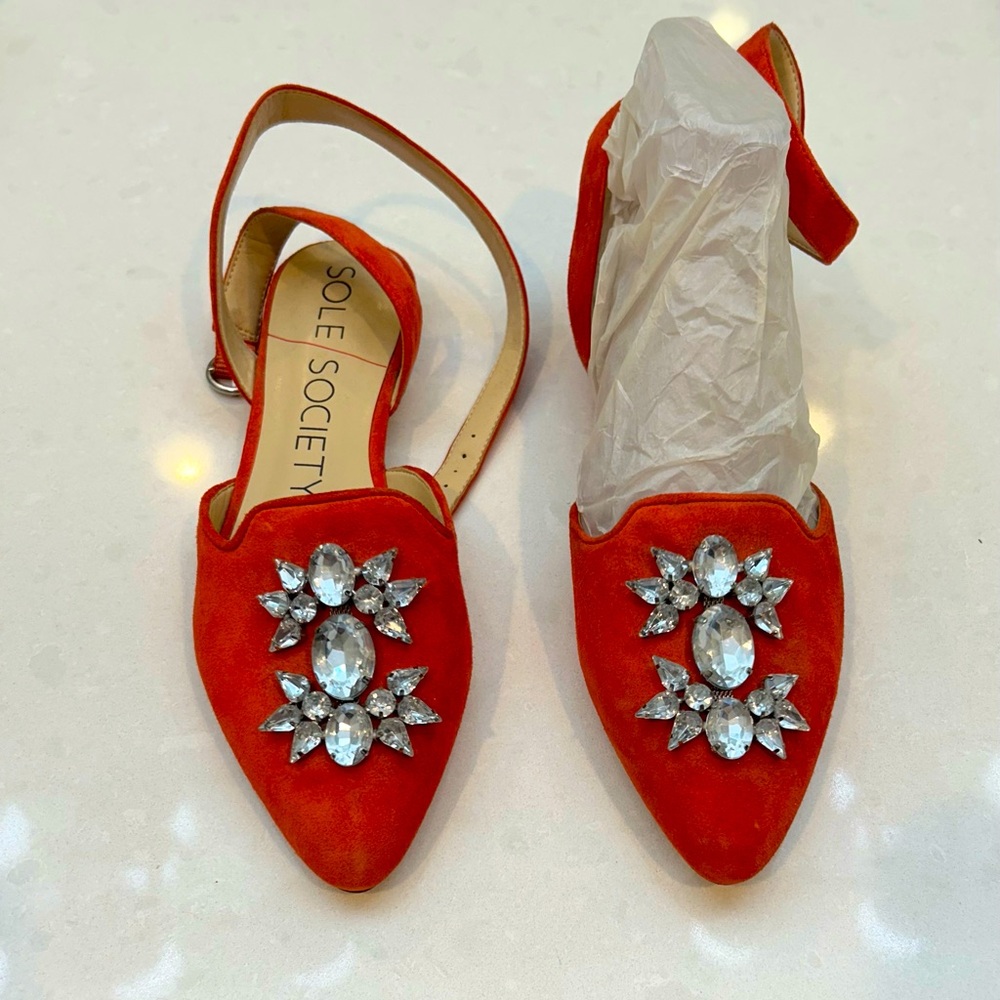 Sole Society Pearla Embellished Closed Toe Ankle Strap Flats!